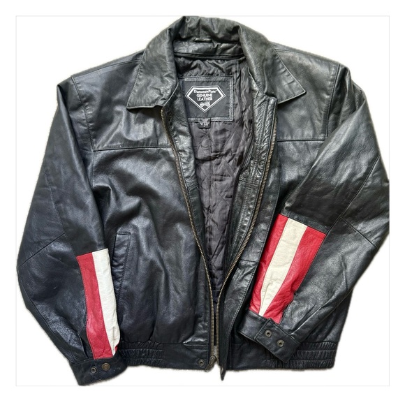 Diamond Plate Genuine Leather USA Eagle Jacket Black Biker Moto Boxy Work Style - Picture 4 of 11